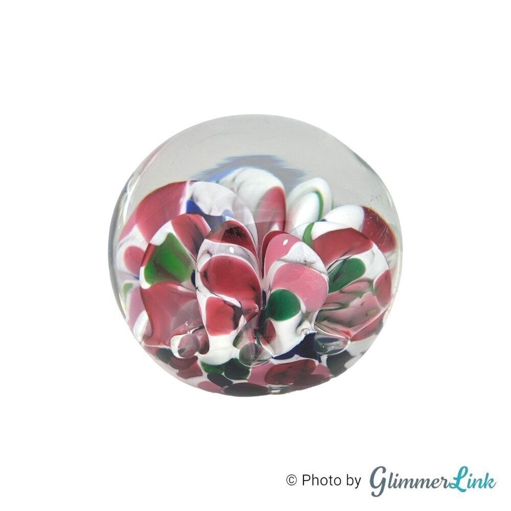 Vintage Murano Style Art Glass Paperweight Multicolor Floral Design - Picture 6 of 10